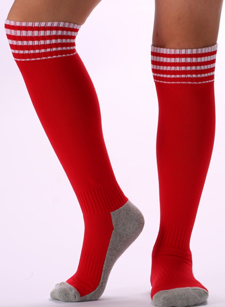 Kids Comfortable Thicken Soccer Sock Solid Stripe Knee High Football Sports Team Socks for Boys Girls For 8-14Y Youth Preppy Style Fashionable Anti-slip Socks - Image 1