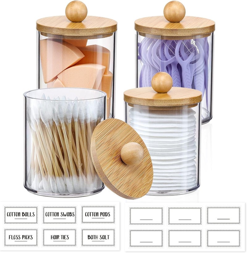 SWIUKPHE User friendly optimized build 10 Ounce Bamboo Lid Q Tip Holder Dispenser Set for Bathroom, Organizer Storage for Cotton Swabs Balls Pads and Floss, Natural Look Accessories for Countertop Organization Global trendy simple build - Image 4