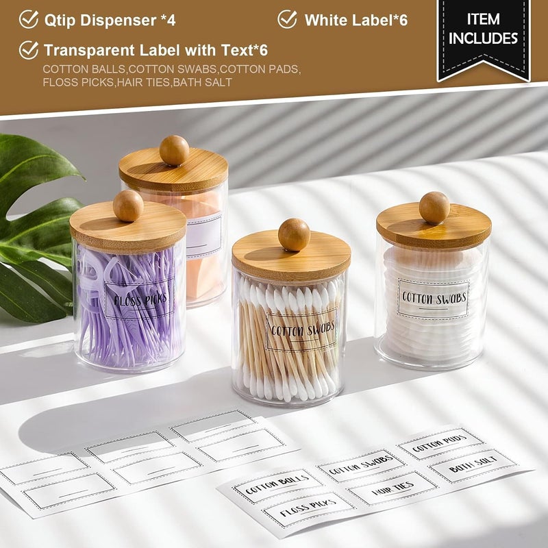 SWIUKPHE User friendly optimized build 10 Ounce Bamboo Lid Q Tip Holder Dispenser Set for Bathroom, Organizer Storage for Cotton Swabs Balls Pads and Floss, Natural Look Accessories for Countertop Organization Global trendy simple build - Image 2