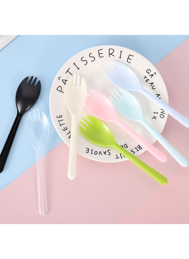 Generic - Disposable Spoon Long Handle Integrated Plastic Cake Dessert Separate Packaging Fork Fruit Spoon Tableware Small-Color:Independent Packaging 14cm Spoon Apple Green 100-Specifications:Individually Packaged Model - Image 1