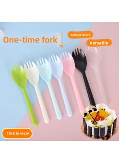 Disposable Spoon Long Handle Integrated Plastic Cake Dessert Separate Packaging Fork Fruit Spoon Tableware Small-Color:Independent Packaging 14cm Spoon Apple Green 100-Specifications:Individually Packaged Model