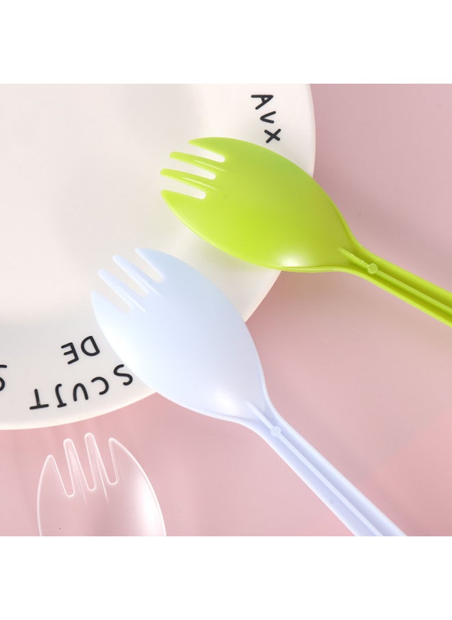 Generic - Disposable Spoon Long Handle Integrated Plastic Cake Dessert Separate Packaging Fork Fruit Spoon Tableware Small-Color:Independent Packaging 14cm Spoon Apple Green 100-Specifications:Individually Packaged Model - Image 1