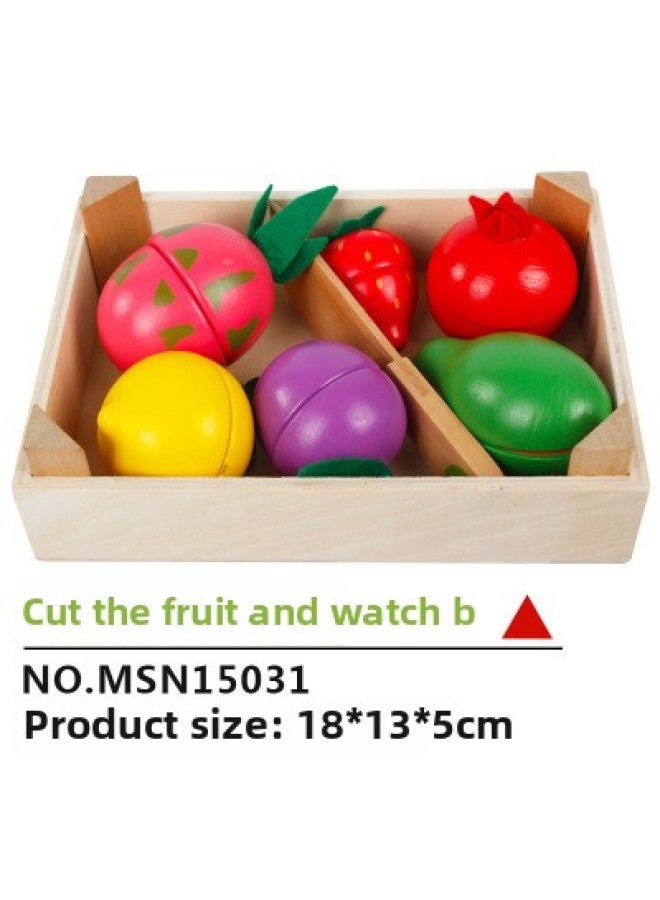 Wooden Children's Educational Early Education Play House Toy Simulation Fruit Cutting And Watching Vegetables Cutting And Playing House Kitchen-Color:Fruit Cut B - Image 1