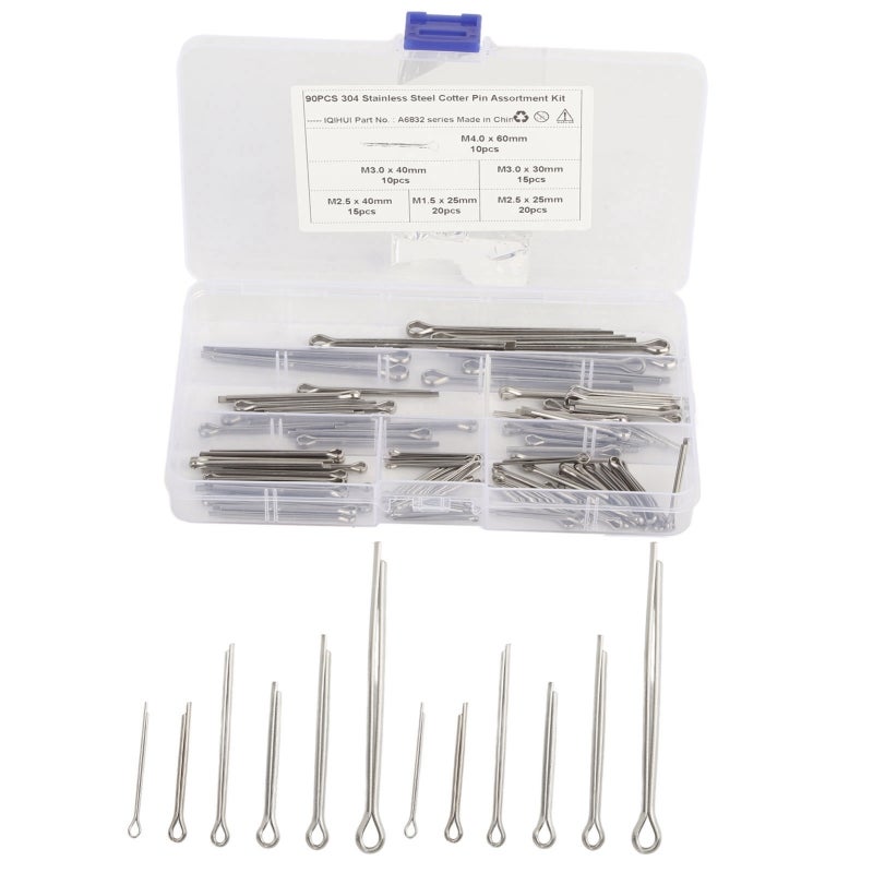 Cotter Pin Assortment Kit 304 Stainless Steel 6 Sizes Cotter Split Pins - Universal Hairpin Design for Auto Mechanic Garage Workshop - Image 1