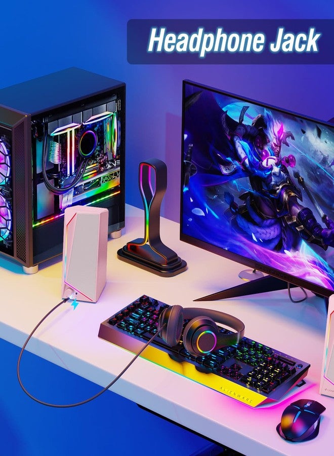 لينرو مكبرات صوت الكمبيوتر من LENRUE، مكبرات صوت تعمل بمنفذ USB/USB-C مع صوت ستيريو عالٍ، مدخل سماعة رأس لأجهزة الكمبيوتر المكتبية والمحمولة والشاشات (محول Type-C مرفق) - Image 4