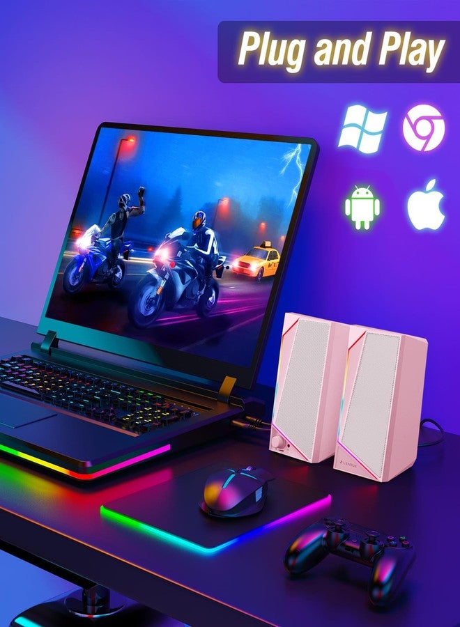 لينرو مكبرات صوت الكمبيوتر من LENRUE، مكبرات صوت تعمل بمنفذ USB/USB-C مع صوت ستيريو عالٍ، مدخل سماعة رأس لأجهزة الكمبيوتر المكتبية والمحمولة والشاشات (محول Type-C مرفق) - Image 5