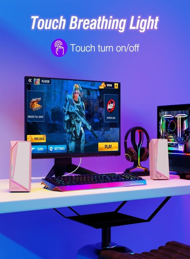 لينرو مكبرات صوت الكمبيوتر من LENRUE، مكبرات صوت تعمل بمنفذ USB/USB-C مع صوت ستيريو عالٍ، مدخل سماعة رأس لأجهزة الكمبيوتر المكتبية والمحمولة والشاشات (محول Type-C مرفق) - Image 2