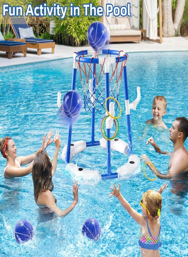JUKUDAHU Swimming Pool Basketball Hoop Toy for Kids 2 3 4 5 6 Years Old - Floating Pool Basketball Game Toys with 4 Balls Air-Pump, Outdoor Play, Poolside Summer Water for Boys Girls Age 4-8-12(Blue) - Image 2