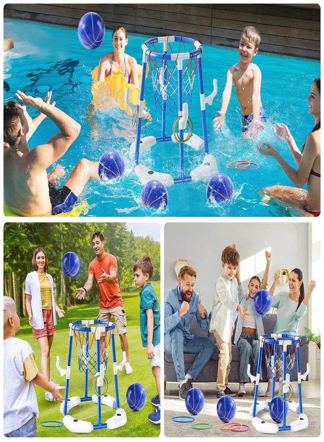 JUKUDAHU Swimming Pool Basketball Hoop Toy for Kids 2 3 4 5 6 Years Old - Floating Pool Basketball Game Toys with 4 Balls Air-Pump, Outdoor Play, Poolside Summer Water for Boys Girls Age 4-8-12(Blue) - Image 5