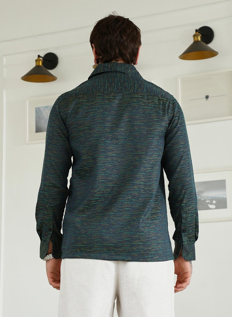 Campus Sutra Men's Textured Cotton Blend Slim Fit Shirt - Image 5