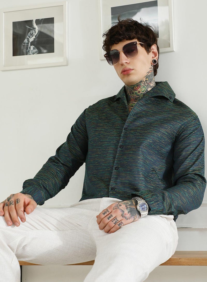 Campus Sutra Men's Textured Cotton Blend Slim Fit Shirt - Image 1