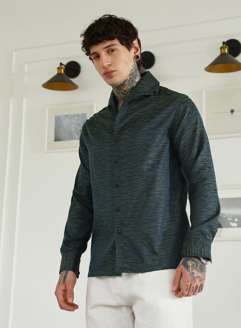 Campus Sutra Men's Textured Cotton Blend Slim Fit Shirt - Image 3