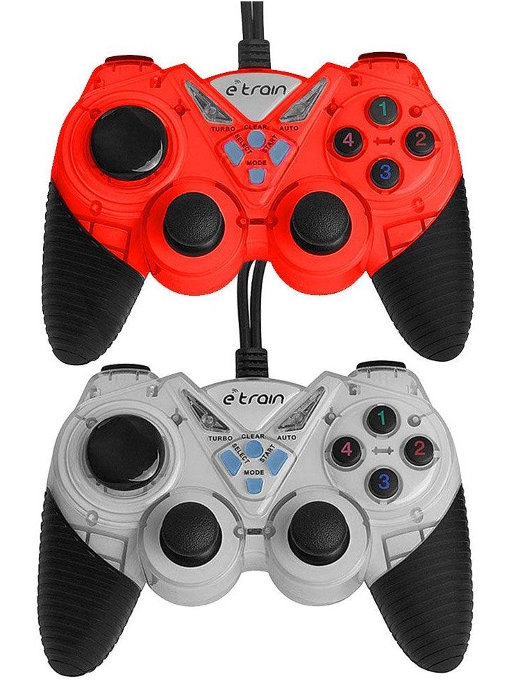 Etrain DOUBLE GAMEPAD ETRAIN WITH TURBO AND AUTO FUNCTION WORKS ON COMPUTER - LAPTOP - PLAYSTAION 3 WHITE / RED  - Image 1