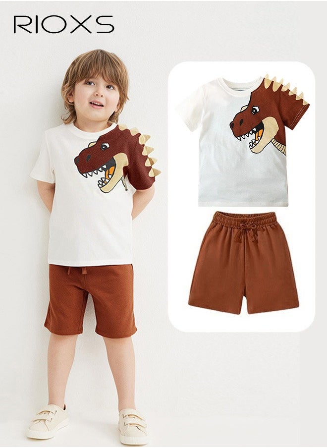 RIOXS Kids Boys Top and Short Sets Kids Short Sleeve Shirt Short Pants Suits Breathable 100% Cotton Outfits Summer Playwear  - Image 1