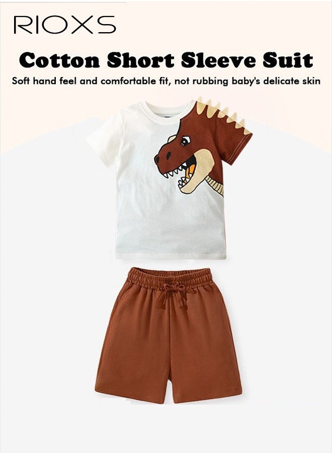 RIOXS Kids Boys Top and Short Sets Kids Short Sleeve Shirt Short Pants Suits Breathable 100% Cotton Outfits Summer Playwear  - Image 3