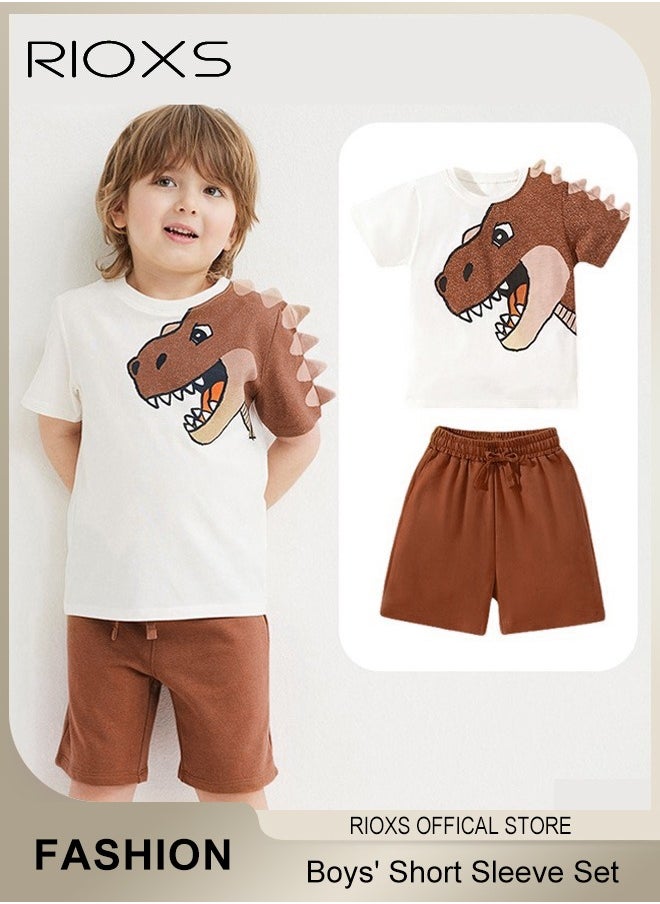 RIOXS - Kids Boys Top and Short Sets Kids Short Sleeve Shirt Short Pants Suits Breathable 100% Cotton Outfits Summer Playwear - Image 1