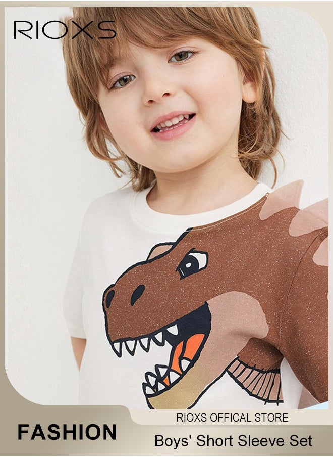 RIOXS - Kids Boys Top and Short Sets Kids Short Sleeve Shirt Short Pants Suits Breathable 100% Cotton Outfits Summer Playwear - Image 1