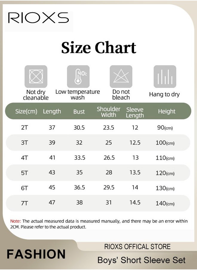 RIOXS - Kids Boys Top and Short Sets Kids Short Sleeve Shirt Short Pants Suits Breathable 100% Cotton Outfits Summer Playwear - Image 1