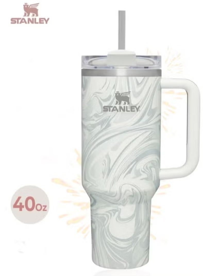 Stanley Quencher H2.0 FlowState 40oz Vacuum Insulated Tumbler Rose Quartz Swirl Travel Mug with Reusable Lid and Straw for Water, Coffee, Smoothies, and Iced Tea – Durable, Stylish, Leakproof, Keeps Drinks Hot & Cold for Hours - Image 1