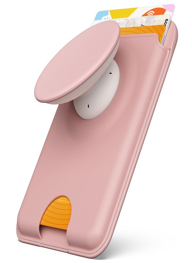Sinjimoru for MagSafe Phone Grip, Compatible with MagSafe wallet, Soft Magnetic Finger Grip, with 3 Card Holder for iPhone, M-Tap Tok Wallet Pink - Image 2