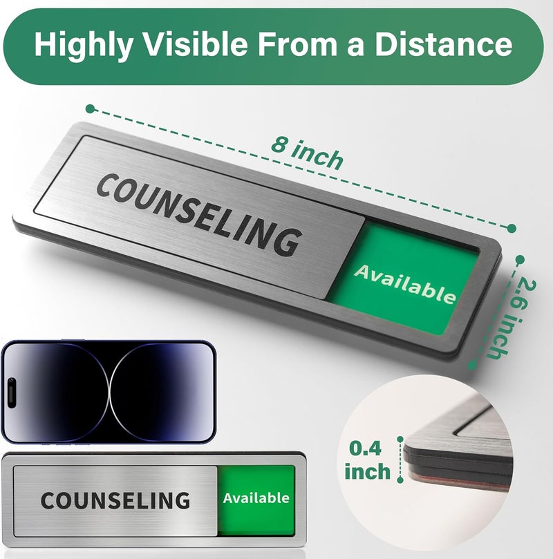 Abudada Counseling Room Door Sign with Slider, Do Not Disturb Privacy Office Sign, In Use/Available Acrylic Sliding Indicator for Business Hospital Home, Brushed Silver 8" x 2.6" - Image 3