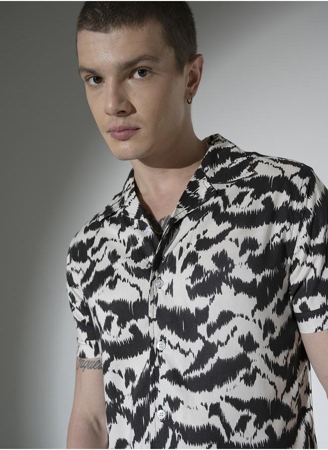 Hubberholme Multicolor Abstract Print Cuban Collar Oversized Shirt for Men  - Image 1