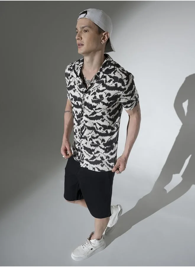 Hubberholme Multicolor Abstract Print Cuban Collar Oversized Shirt for Men