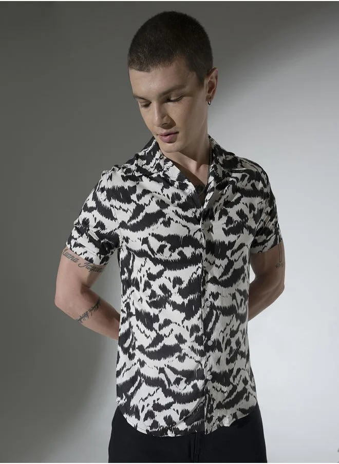 Hubberholme Multicolor Abstract Print Cuban Collar Oversized Shirt for Men