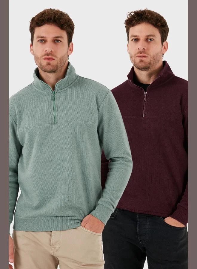 Buratti Cotton Regular Fit Half Zipper Stand Collar 2-Pack Sweater Men's SWEATER 456112S2