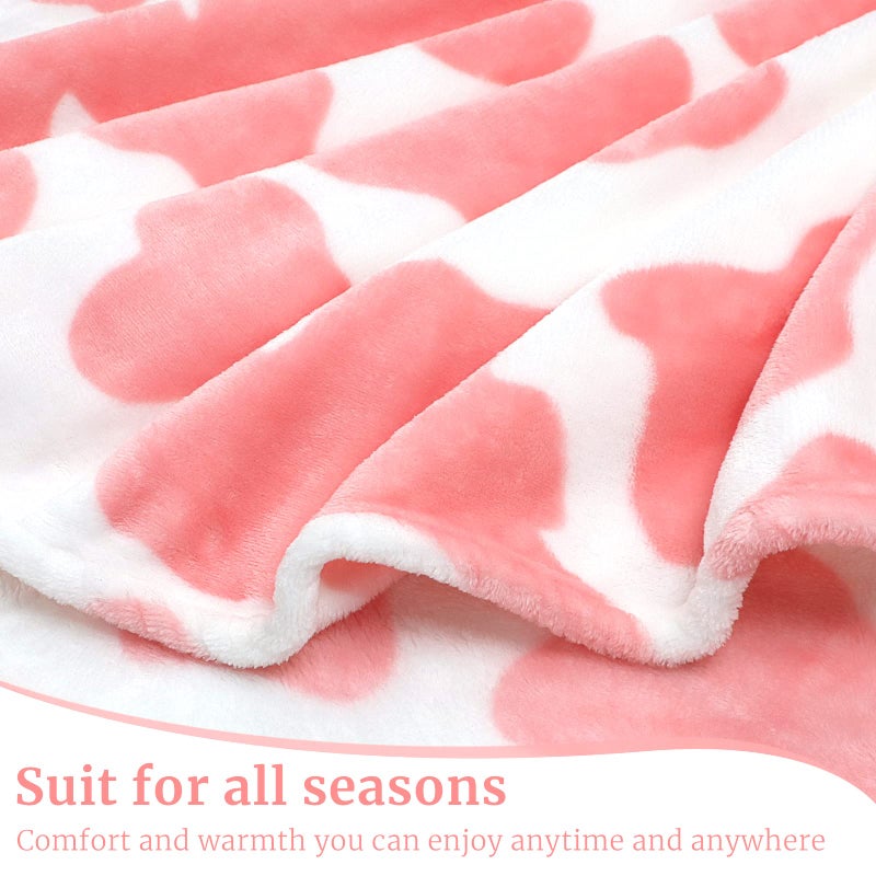 HSEEC Cute Strawberry Cow Print Blanket Soft Fleece Flannel Lightweight Pink Cow Blankets Cozy Warm Plush Cute Cow Throw Blanket Living Rooms Sofa Decor Cow Gifts Blanket All Seasons 50x60 inch - Image 5
