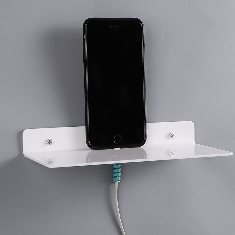 IEEK 9 Inch Acrylic Floating Shelves Set of 4,Small Wall Display Shelf for Bluetooth Speakers/Security Cameras/Nintendo Switch/Action Figures,Damage-Free Wall Shelves Stick-On Shelf,White - Image 2
