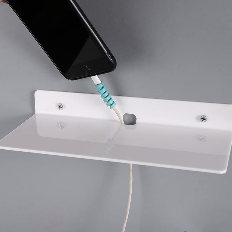IEEK 9 Inch Acrylic Floating Shelves Set of 4,Small Wall Display Shelf for Bluetooth Speakers/Security Cameras/Nintendo Switch/Action Figures,Damage-Free Wall Shelves Stick-On Shelf,White - Image 3