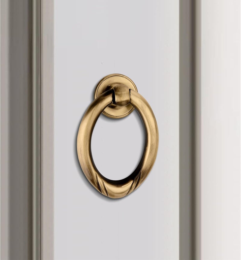 DEVDECOR Antique Brass Ring Door Knocker – Vintage Round Handle with Textured Grip for Main Door, Gate, or Cabinet – Classic Decorative Hardware (6x4inch) - Image 2