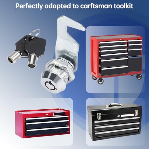 Runhike Silver Tool Box Locks with Keys Compatible with Craftsman Tool Box, 5/8"(17mm) Tubular Cam Tool Box Replacement Locks with Hook Cam,Tool Box Latch Replacement, Fits Craftsman Tool Box,2 Sets - Image 2