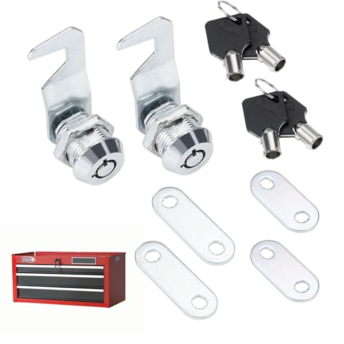 Runhike Silver Tool Box Locks with Keys Compatible with Craftsman Tool Box, 5/8"(17mm) Tubular Cam Tool Box Replacement Locks with Hook Cam,Tool Box Latch Replacement, Fits Craftsman Tool Box,2 Sets - Image 1
