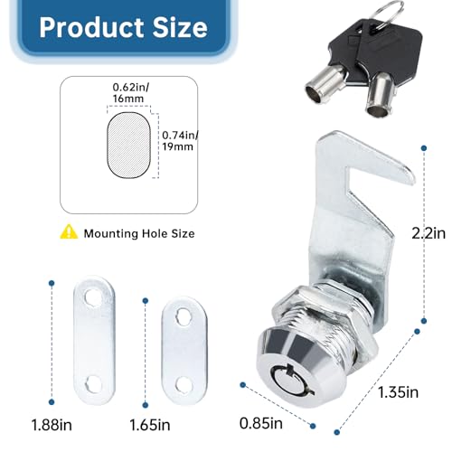 Runhike Silver Tool Box Locks with Keys Compatible with Craftsman Tool Box, 5/8"(17mm) Tubular Cam Tool Box Replacement Locks with Hook Cam,Tool Box Latch Replacement, Fits Craftsman Tool Box,2 Sets - Image 4