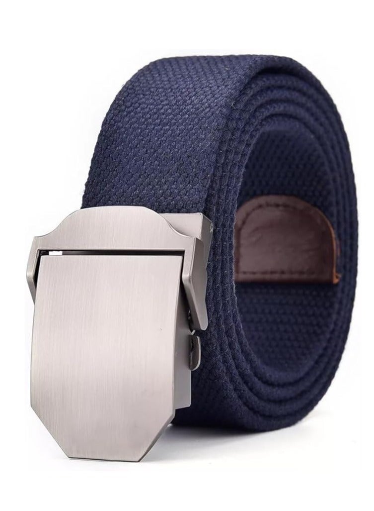 Tango Men's Canvas Webbing Belt - Military Style - Tactical Belt with Metal Buckle - Adjustable Strap to Make Comfortable Fit. (Plain Navy) - Image 1