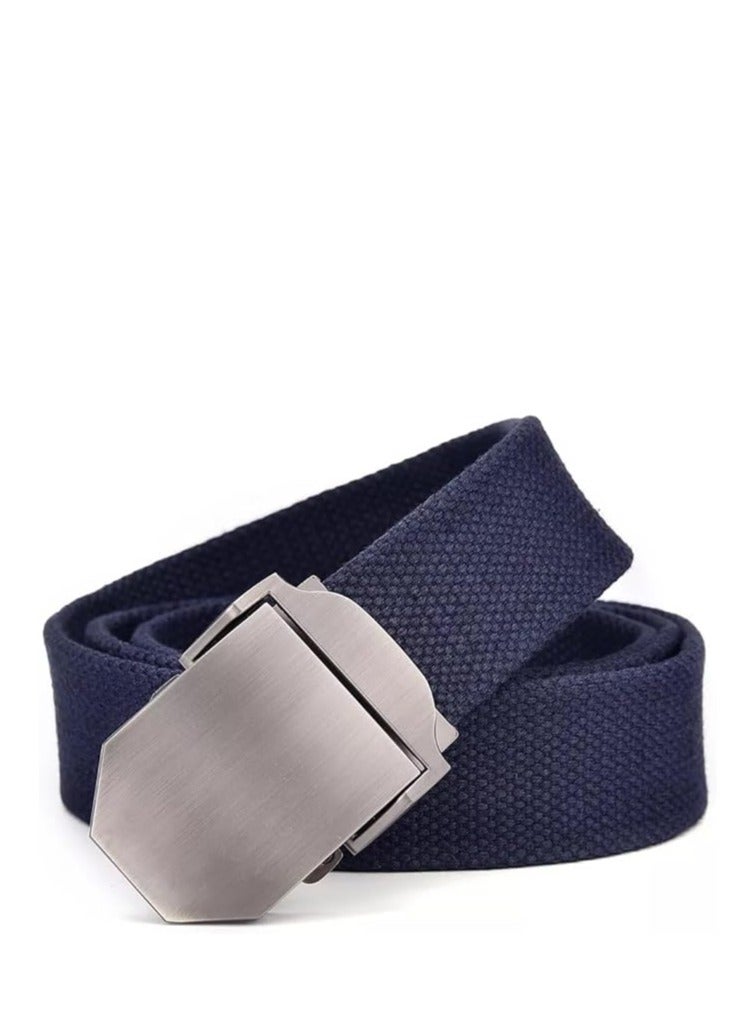 Tango Men's Canvas Webbing Belt - Military Style - Tactical Belt with Metal Buckle - Adjustable Strap to Make Comfortable Fit. (Plain Navy) - Image 2