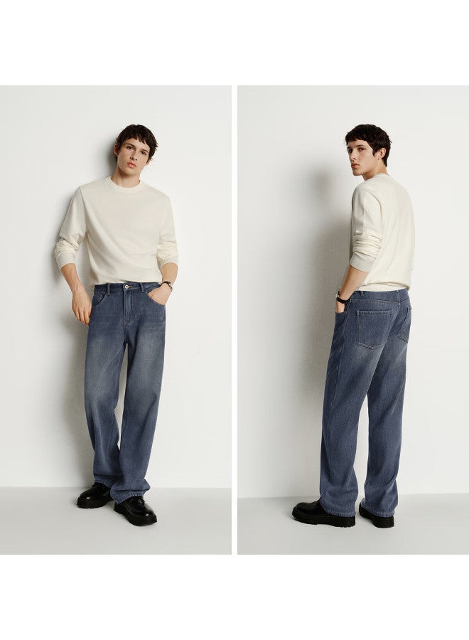 Semir Men's Winter Fleece-lined Thickened Loose Straight-leg Vintage Washed Jeans Model 109725124105 - Image 2