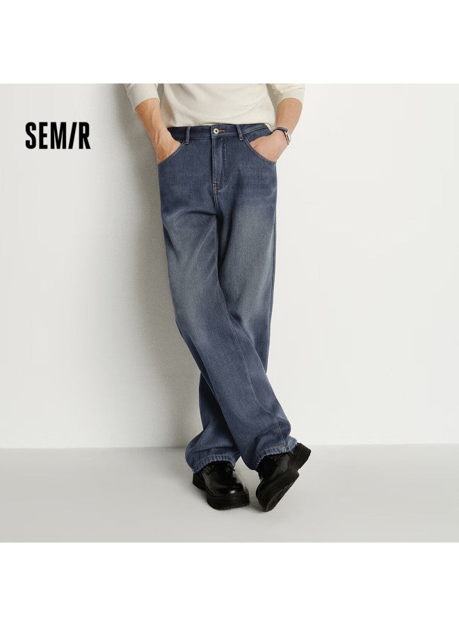 Semir Men's Winter Fleece-lined Thickened Loose Straight-leg Vintage Washed Jeans Model 109725124105 - Image 1