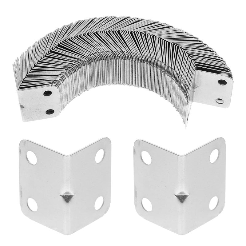 100pcs L Shaped Corner Braces Nickel Plated Metal Right Angle Bracket For Furniture Fixation - Image 2