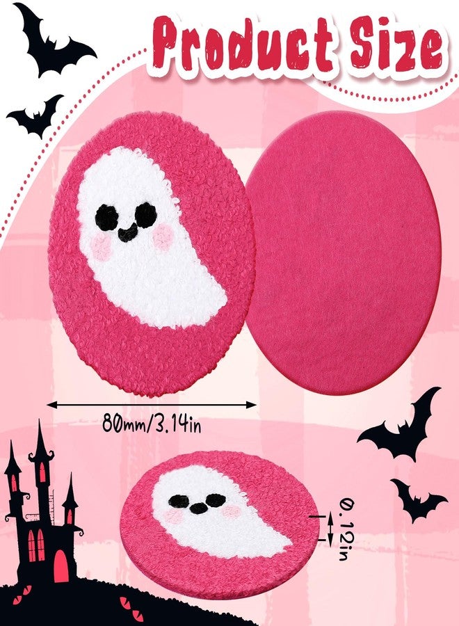 FuWeave 8 Pcs Tufted Halloween Coaster for Drink Ghost Pumpkin Coaster 3.1'' Pink and White Tufted Cup Mat Pad for Drinks Beverage Boo Candy Corn Mug Cup Car Desk Home Party Halloween Decor - Image 2