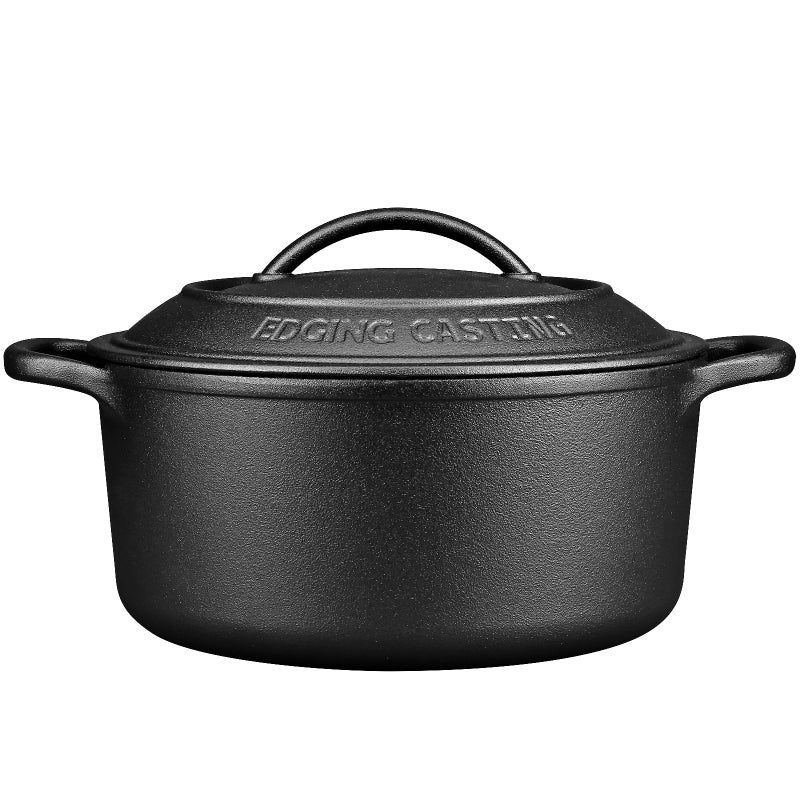 EDGING CASTING PreSeasoned Cast Iron Dutch Oven Pot with Lid Dual Handle Sourdough Bread Baking Pots Bread Oven Camping Grill Induction Electric Round 7 Quart Black