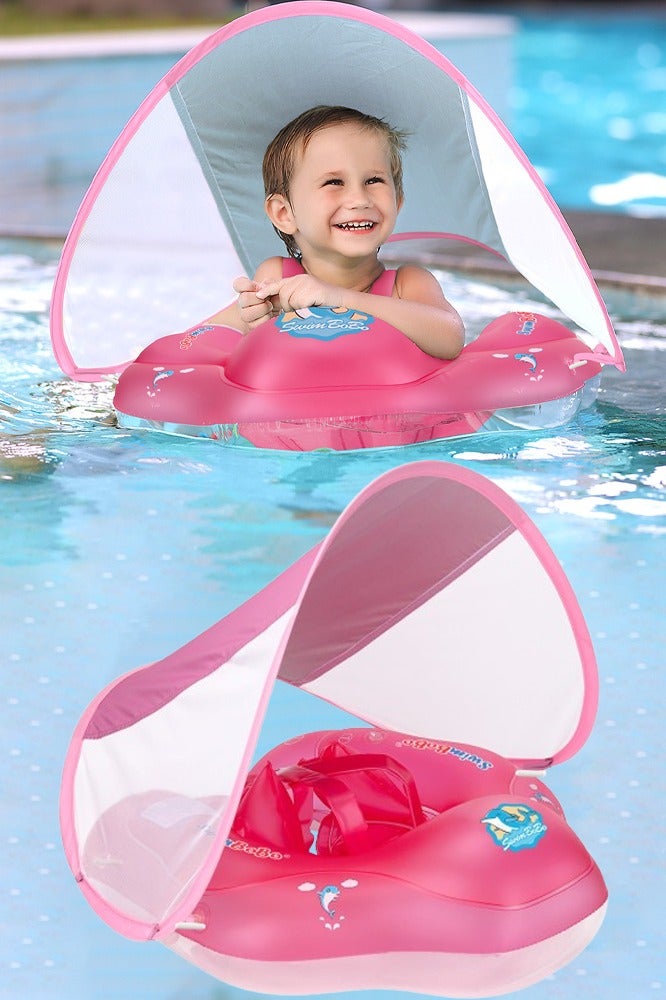 Baby Swimming Float Baby Swimming Ring Toddler Swimming Vest Children Waist Float Ring Inflatable Baby Float with Canopy Baby Swimming Ring Swimming Lap For Toddlers Swim Trainer (Pink)