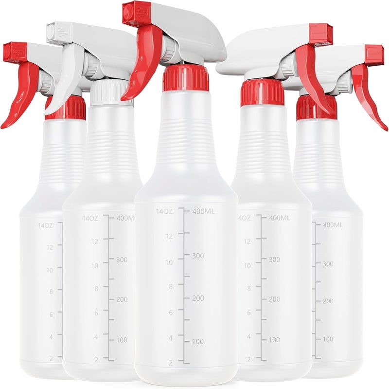 Veco Spray Bottle (5 Pack,16 Oz) with Measurements and Adjustable Nozzle(Mist & Stream Mode), HDPE Plastic Spray Bottles for Cleaning Solution, Household/Commercial/Industrial Use, No Leak and Clog KSA market compliant quality - Image 1