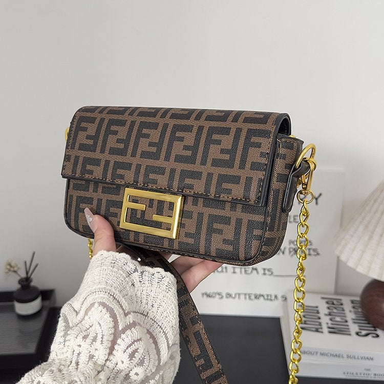FF Fendi Camera Bag Baguette Brown FF jacquard fabric bag Camera bag Ladies Shoulder Bag - Image 1