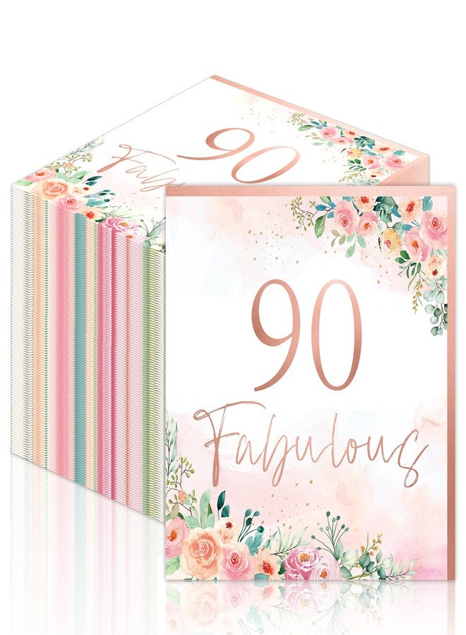 Wiooffen 50pcs Fabulous Rose Gold Floral Paper Napkins - Happy 90th Birthday Party Supplies for Women - Image 1