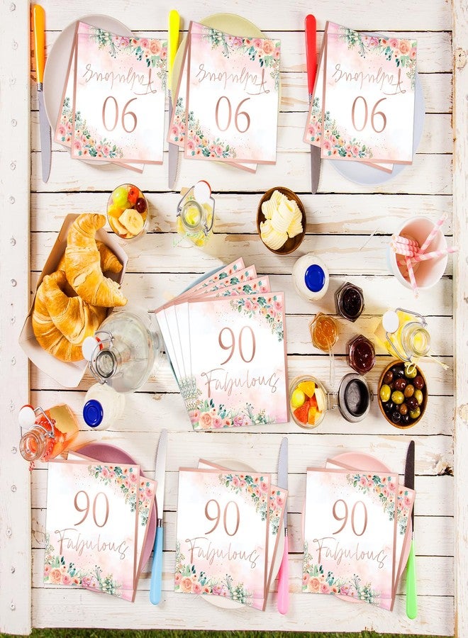 Wiooffen 50pcs Fabulous Rose Gold Floral Paper Napkins - Happy 90th Birthday Party Supplies for Women - Image 5
