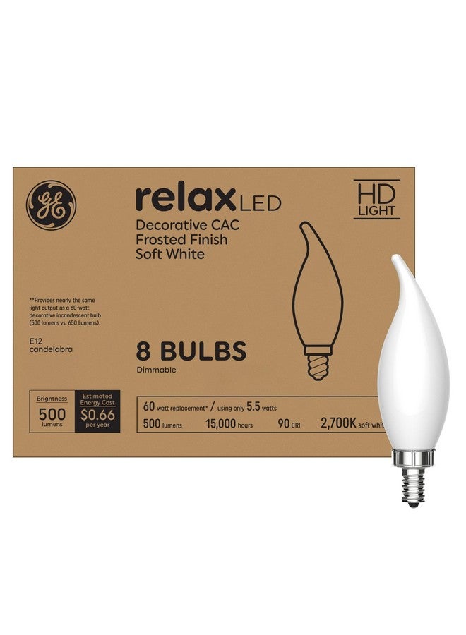 جي إي لمبات إضاءة LED GE Relax بقدرة 60 وات، أضواء شموع بيضاء ناعمة، لمبات إضاءة زخرفية، غير لامعة، قاعدة صغيرة (عبوة من 8 قطع) - Image 1