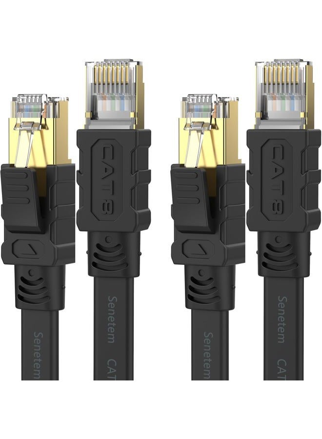 Senetem Cat 8 Ethernet Cable 3FT 2 Pack, High Speed 40Gbps 2000Mhz Flat Internet Network Patch Cord, RJ45 Shielded Outdoor&Indoor LAN Cable, Compatible for Gaming, PC, PS5/4/3, Xbox, Modem, Router - Image 1